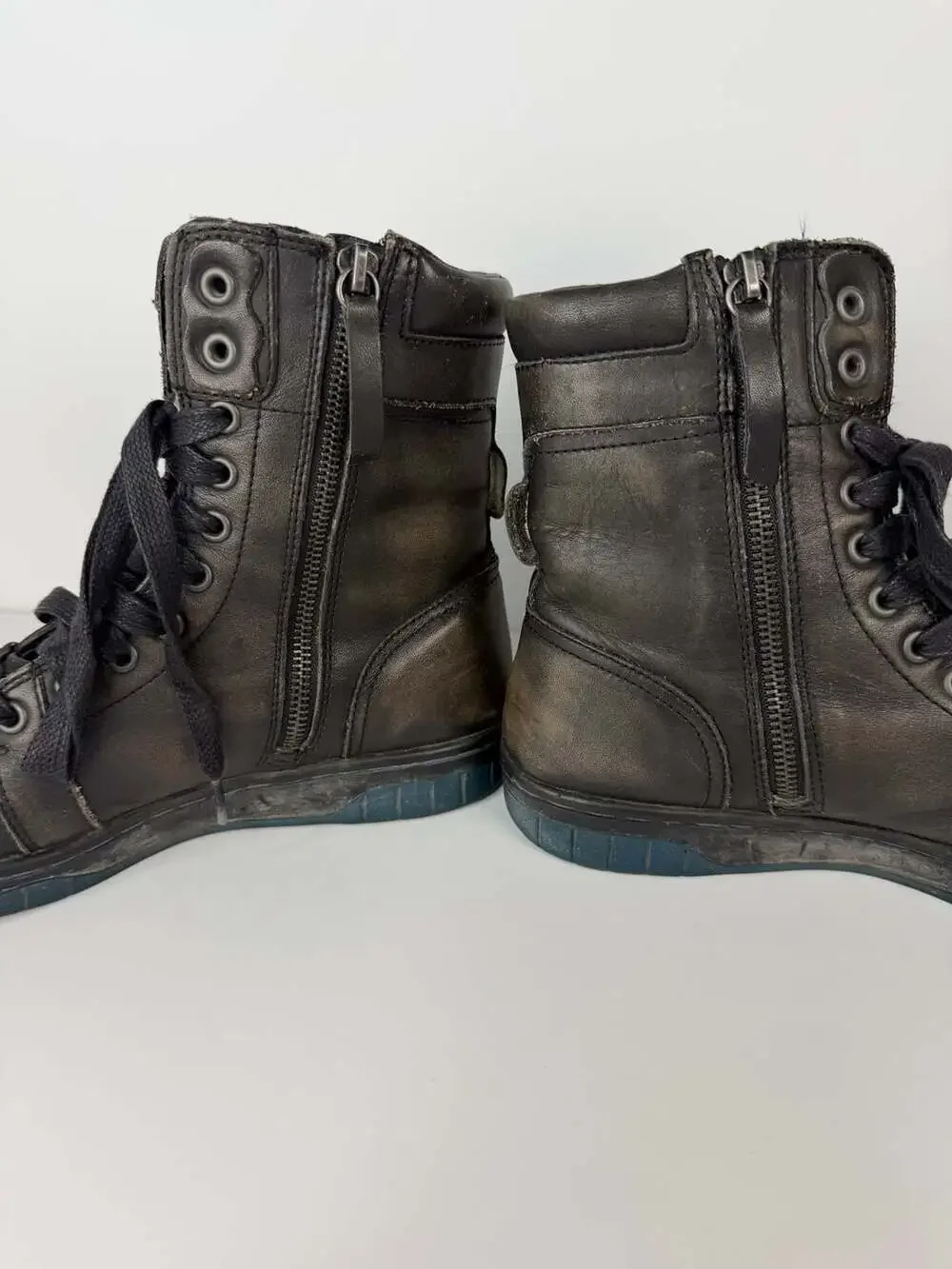 Diesel Tatradium Basket Butch Zip Leather Boots Black US 7.5